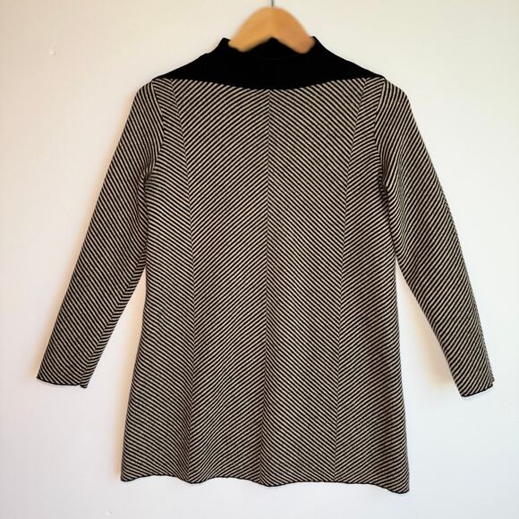 COS Wool Knit Mini Dress Black Tan Stripe Long Sleeve Size Small Scandi Neutral - Picture 1 of 15